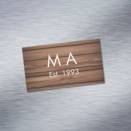 Bruin rustiek boho naam toevoegen letter jaar datu magnetisch visitekaartje (Voorbeeld)