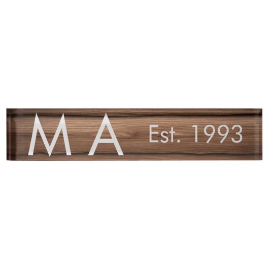 Bruin rustiek boho naam toevoegen letter jaar datu naambordje (Voorkant)