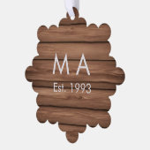 Bruin rustiek boho naam toevoegen letter jaar datu ornament kaart (Links)
