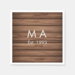 Bruin rustiek boho naam toevoegen letter jaar datu servet