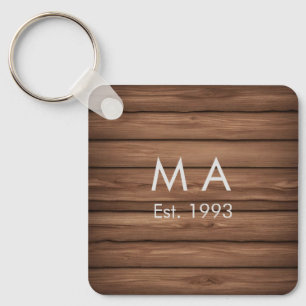 Bruin rustiek boho naam toevoegen letter jaar datu sleutelhanger