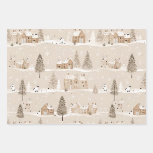 Bruin Rustiek Kerstmis Winter Village Inpakpapier Vel (Voorkant 2)