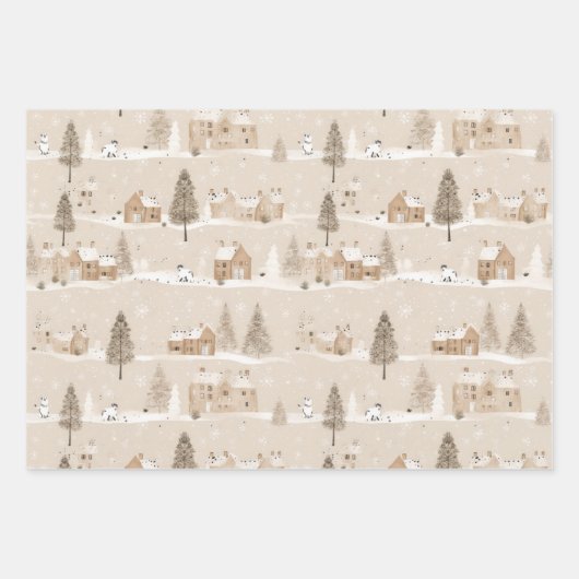 Bruin Rustiek Kerstmis Winter Village Inpakpapier Vel (Voorkant)