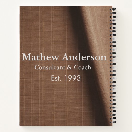 Bruin rustiek linnen beige bedrukt voeg naam toe notitieboek (Achterkant)