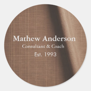 Bruin rustiek linnen beige  bedrukt voeg naam toe ronde sticker