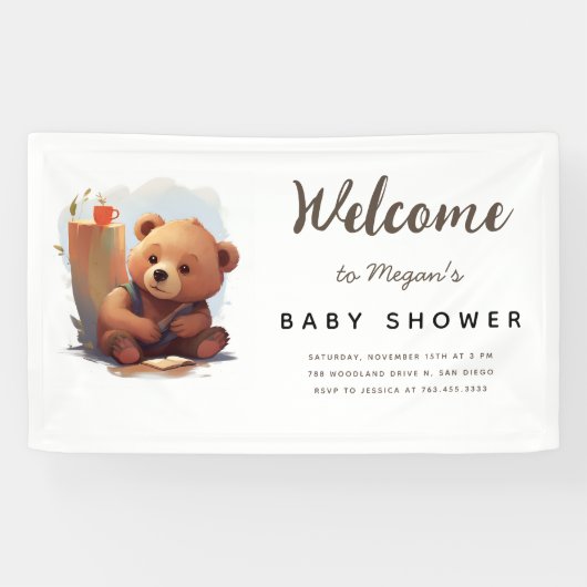 Bruin rustiek welp Beer Baby shower Spandoek (Horizontaal)