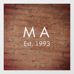 Bruin rustieke baksteen voeg naam letter jaardatum raamsticker