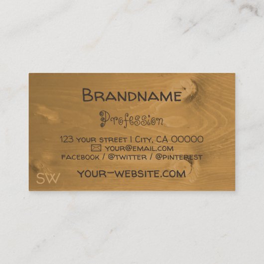 Bruin Rustige houten boomschors met monogram Visitekaartje (Achterkant)