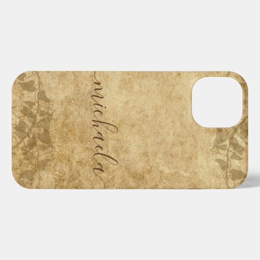 Bruin rustige papierperkamentwijnstokken Monogram iPhone Hoesje (Achterkant horizontaal)