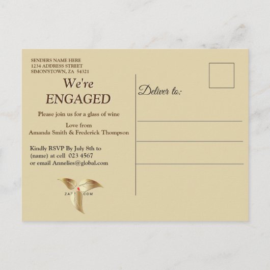 Bruin Satijn & Sparkling Flower Verloving Uitnodiging Briefkaart (Achterkant)