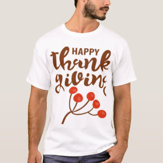 Bruin Script Gelukkig Thanksgiving Tekst Met Herfs T-shirt