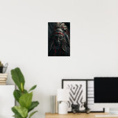 Bruin Shaman Masker met veren en rood Poster (Thuiskantoor)