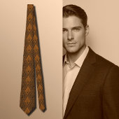 Bruin & Sinaasappel Art Deco Diamantpatroon Stropdas