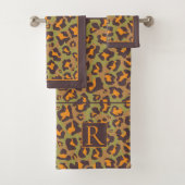 Bruin, sinaasappel, groene luipaardprint en monogr bad handdoek (Insitu)