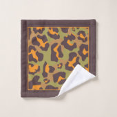 Bruin, sinaasappel, groene luipaardprint en monogr bad handdoek (Wasdoekje)