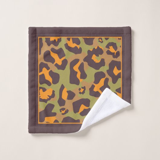 Bruin, sinaasappel, groene luipaardprint en monogr bad handdoek (Wasdoekje)