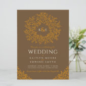 Bruin sinaasappel hand getrokken blad monogram kun kaart (Staand voorkant)