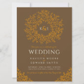 Bruin sinaasappel hand getrokken blad monogram kun kaart (Voorkant)