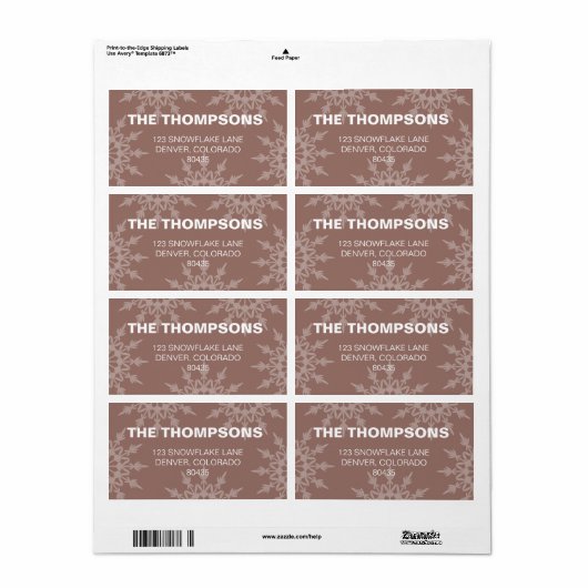 Bruin Snowflakes vakantielabel Etiket (Full Sheet)