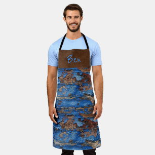 Bruin Suède N Blauw Chipped Paint *Personaliseer* Schort