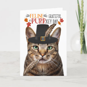 Bruin Tabby Kat Feline Dankbaar voor PURRkey Dag Feestdagen Kaart