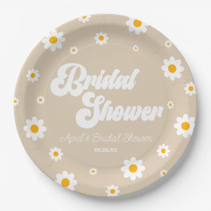Bruin Tan Retro Daisy Bloemen Bloemen Vrijgezellen Papieren Bordje