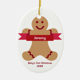 Bruin tandbrood kind rode banner naam baby eerste keramisch ornament