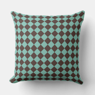 Bruin Teal Geruit Diamantpatroon Kussen