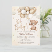 Bruin Teddy Bear Balloons Baby shower Kaart (Staand voorkant)