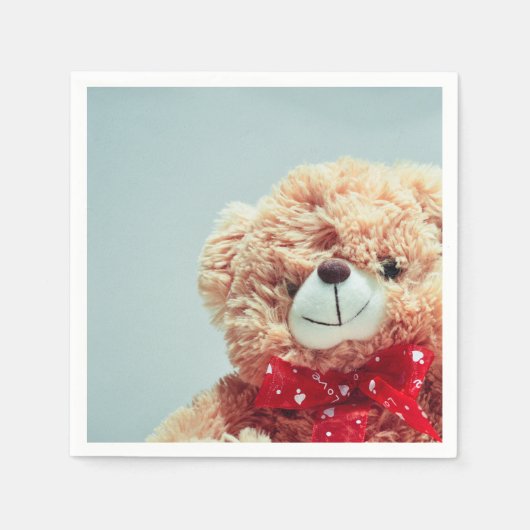 Bruin Teddy Bear met een rood Bow Papier Servetten (Voorkant)