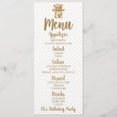Bruin Teddy Bear Polka Dots Birthday Food Menu (Voorkant)