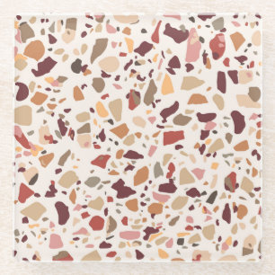 Bruin terrazzo: , trendy motief. glazen onderzetter