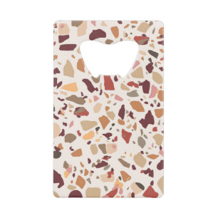 Bruin terrazzo: , trendy motief. kredietkaart flessenopener