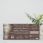 Bruin  ticket bestemming bruiloft uitnodiging (Staand voorkant)