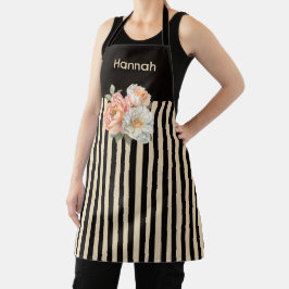 Bruin Top met Beige Stripes Bloemen Schort