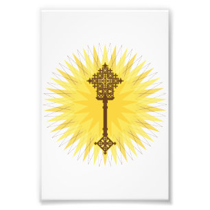 Bruin Traditioneel Ethiopisch Kruis Ontwerp Foto Afdruk