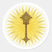 Bruin Traditioneel Ethiopisch Kruis Ontwerp Ronde Sticker (Voorkant)