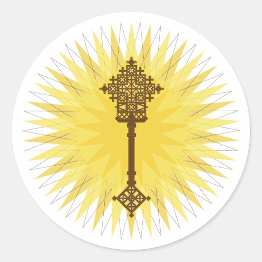 Bruin Traditioneel Ethiopisch Kruis Ontwerp Ronde Sticker (Voorkant)