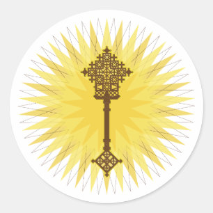 Bruin Traditioneel Ethiopisch Kruis Ontwerp Ronde Sticker