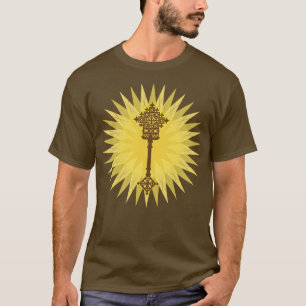 Bruin Traditioneel Ethiopisch Kruis Ontwerp T-shirt