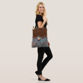 bruin turkooise western landschapsleer tote bag (Op model)