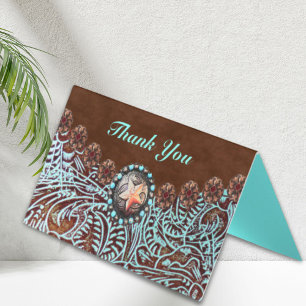 bruin turkooise western landschapsleer visitekaartjes