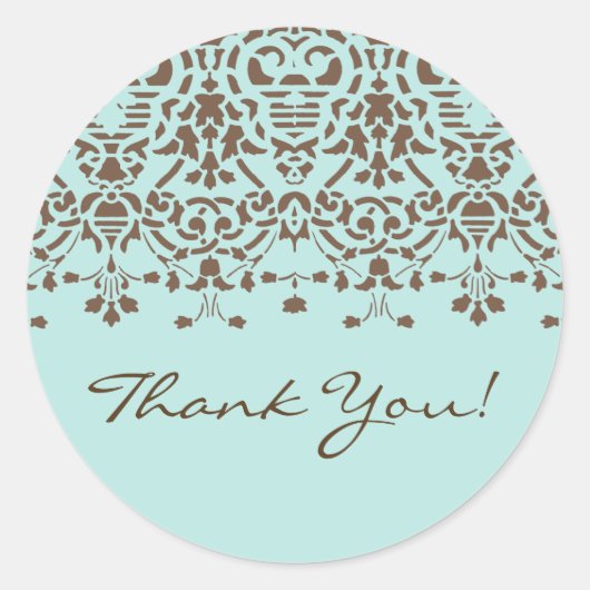Bruin & Turquoise Damask Dank u Sticker (Voorkant)