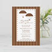 Bruin Umbrella Twins Baby shower Kaart (Staand voorkant)