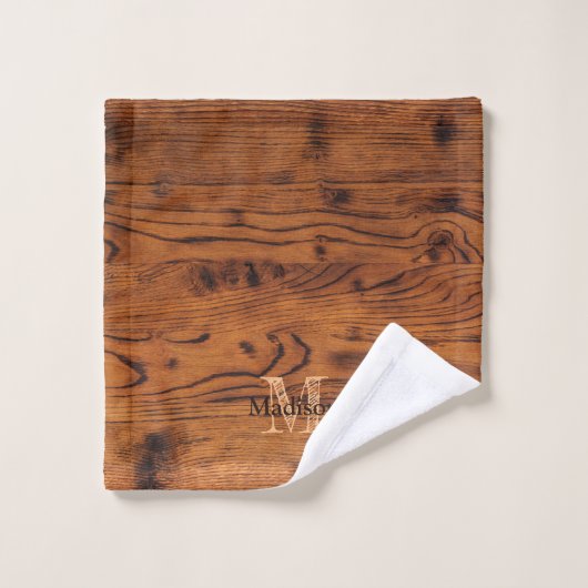 bruin verbrand hout Monogram Bad Handdoek (Wasdoekje)