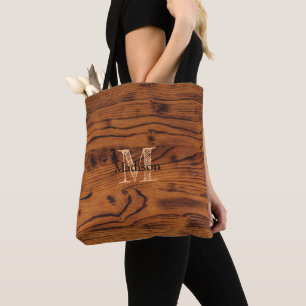  bruin verbrand hout Monogram Draagtas
