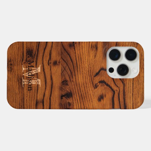  bruin verbrand hout Monogram iPhone Hoesje (Achterkant horizontaal)