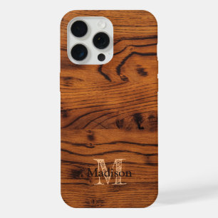bruin verbrand hout Monogram iPhone 15 Pro Max Hoesje