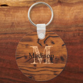 bruin verbrand hout Monogram Sleutelhanger (Voorkant)