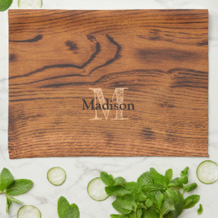 bruin verbrand hout Monogram Theedoek